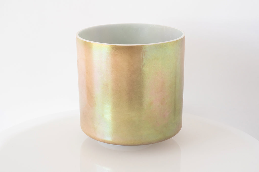 7インチ G+20 グランドファザー プラチナ オーシャンゴールド(インサイド)ゴールドで内側がブルーのクリスタルボウル 喉チャクラに響く